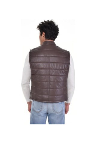 Hakiki Deri Kahverengi Üç Cepli Erkek Deri Yelek Koyu Kahverengi