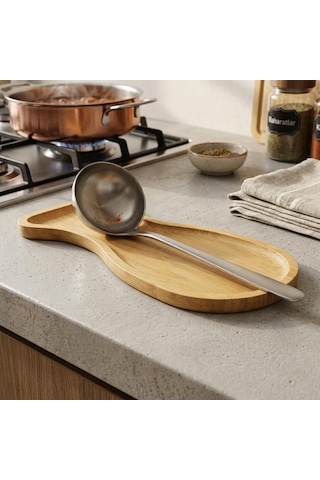 %100 Doğal Bambu Kaşık Ve Kepçe Altlığı - Ocak Yanı Tezgah Üstü Kirli Kaşıklık 28x11x1.5 Cm