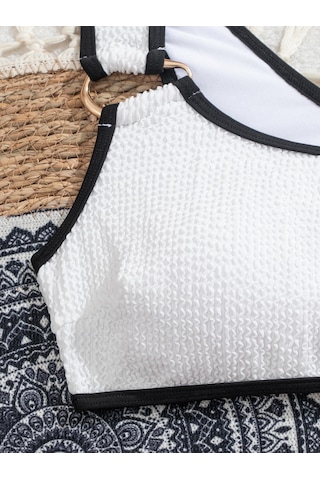 Yaz Patlamasımmodelleri Yüksek Bel İnce Tek Omuz Tek Tek Parça Mayo Metal Halka Degoratifi Darbe Renk Diişbikini Akımım Elbise Kadını Plaj Taatil Geçmezi Beyaz - Siyah