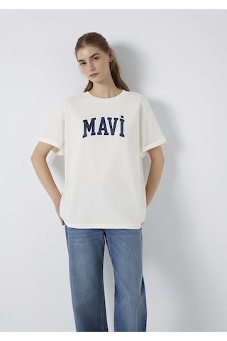 Mavi - Mavi Logo Baskılı Ekru Tişört. 1600843-81964 Ekru