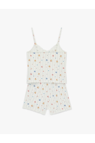 Koton Dantel Detaylı Desenli Şortlu Pijama Takımı Ekru Çizgili 6slk40170mk