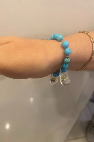 Doğal Taş Bileklik Hand Made El İşi Feng Shui Ejderha Yılı Koruyucu Hayvan Horoz Ve Ejderha Objeli Ve Doğal Turkuaz Taşlı Çok Renkli