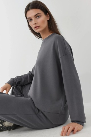 Hiccup Modal Dokunuşlu Basic Sweatshirt Kömür Grisi