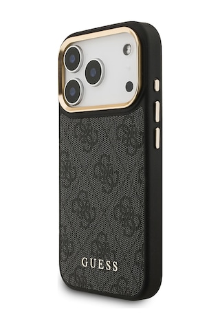 Apple Uyumlu iPhone 17 Pro Kılıf Guess Lisanslı M-safeli 4g Metal Büyük Logolu Kartlıklı Kapak Siyah Siyah