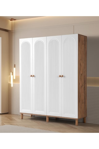 Bohem Çiğdem 4 Kapaklı Çekmeceli Elbise Dolabı Gardrop 160cm