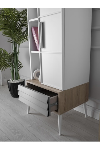 Asil Kapaklı Çekmeceli Kitaplık 55x45x172cm Beyaz