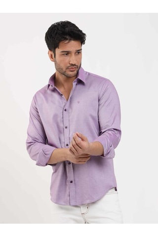 Dufy Lila Erkek Slim Fit Düz Brent Düğmeli Yaka Uzun Kol Gömlek - 102464-lila Lila