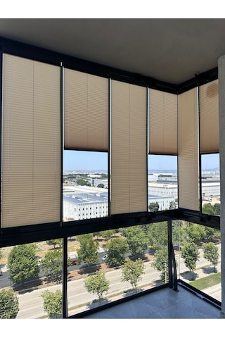 Blind-x Bej Plise Katlanır Cam Balkon Perdesi, Ofis Perdesi, Mutfak Perdesi, Salon Perdesi