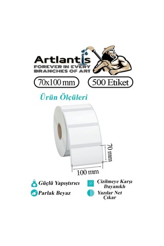 Artlantis 70x100 Mm Barkod Etiketi Yapışkanlı 6 Adet 500 Lü Barkod Yazıcılarına Uyumludur 6 Rulo