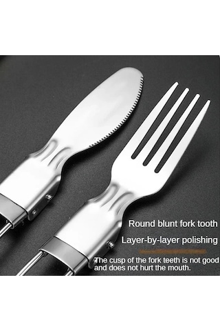 Besthome1 3 Parça Taşınabilir Kamp Seti, Gümüş Renkli Çatal Bıçak Kaşık Gümüş