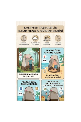 Kamp Doğa Duş Wc Kabin Çadırı Fonksiyonel Kullanım Prova Kabini Taşınabilir Taşıma Çantalı Byk Kahverengi