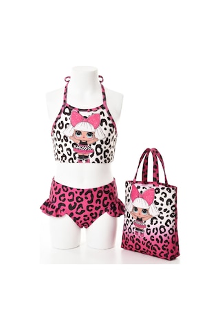 Modanino Kız Çocuk Çantalı 3'lü Mayo Takımı Çanta+mayo+bikini 3-10 Yaş 12649n Fuşya - Beyaz