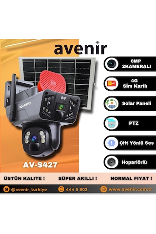 Avenir Av-s427 Modeli 4g 6mp Dual Lens Güneş Panelli Solar Kamer