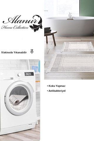 Dekoreko Kaymaz Taban Djt 2 Li Banyo Paspas Takımı Trend Saçaklı Modern M5076 Mavi