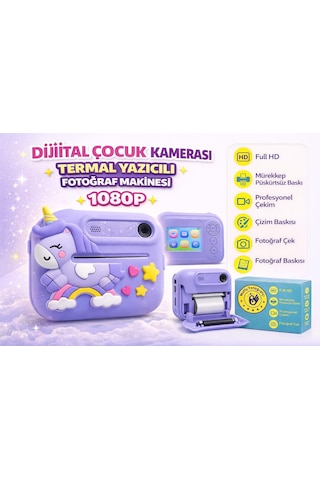 Cmr99 Dijital Çocuk Kamerası Print Kamerası 1080p Full Hd Termal Yazıcılı 2.0 Ekranlı Mor