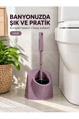 Beylini Tuvalet Klozet Fırçası Seti Wc Banyo Temizlik Fırçası Ve Kabı Mor