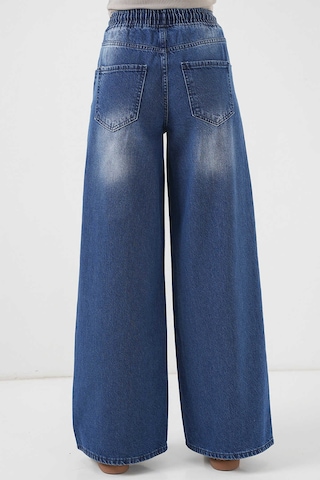 Gabria Bel Lastikli Bol Paça Jean Pantolon Mavi
