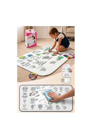 Yıkanabilir Boyama Örtüsü Taşıtlar 100x15 Cm 1 Paket 12 Renk Jumbo Keçeli Kalem Penmark