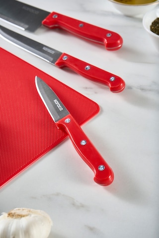 Karaca Sharp 6 Parça Kesme Tahtalı, Makaslı Bıçak Seti Kırmızı Kırmızı