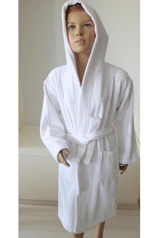 Çocuk Bornozu Genç Bornozu Bukle Pamuklu Kapşonlu Bornoz