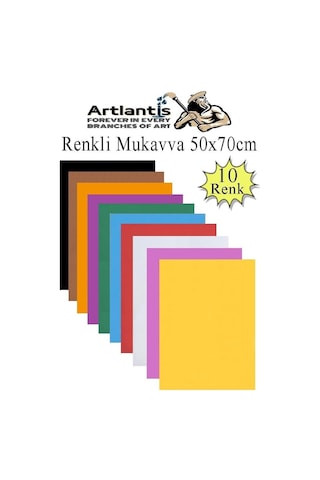 Artlantis Renkli Mukavva 10 Renk 50x70 Cm 1 Paket Sert Renkli Karton 1.0 Mm Okul Okul Öncesi Anasınıfı Hobi Etkinlik Genel