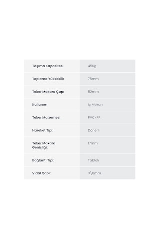 Hts 335 50 20 Çift Bilyalı Vidalı Frenli Teker Belirtilmemiş