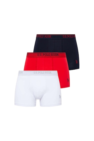U.S. Polo Assn. Erkek Beyaz - Kırmızı - Lacivert 3 Lü Boxer 80097