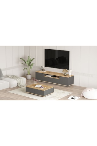 Robin Home Loft Tv Ünitesi Orta Sehpa 2'li Set Çam-antrasit