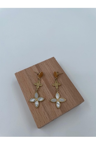 Xbaby Beyaz Dolgulu İkili Yonca Gold Küpe