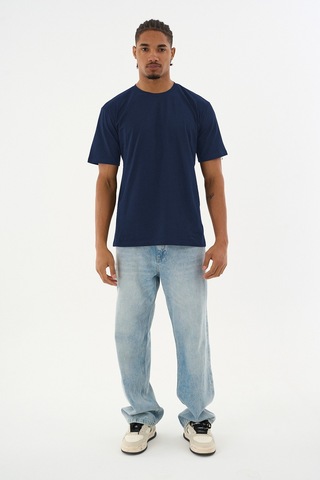 Dechers Erkek %100 Organik Pamuklu Yumuşak Dokulu Comfort Fit Bisiklet Yakalı T-shirt E222 Lacivert