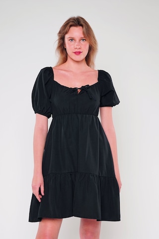 Gabria Omuz Büzgülü Elbise Sıyah Siyah