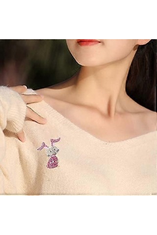 Kadınlar Kızlar Gençler İçin Pembe Tavşan Hayvan Broş Pin Altın Kaplama Sevimli Kristal Karikatür Tavşan Broşlar Yaka İğneleri Şanslı Dekor Elbise Aksesuarları Paskalya Ho Çok Renkli