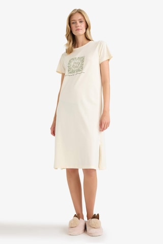 Defacto Regular Fit Bisiklet Yaka Baskılı Kısa Kollu Gecelik-fall İn Love F7566ax25auer103 Ekru
