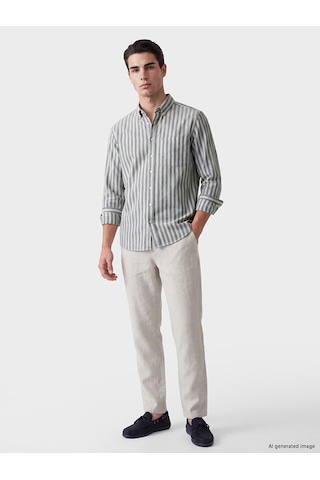 Lcwaıkıkı Classic Haki Regular Fit Çizgili Balıksırtı Erkek Gömlek