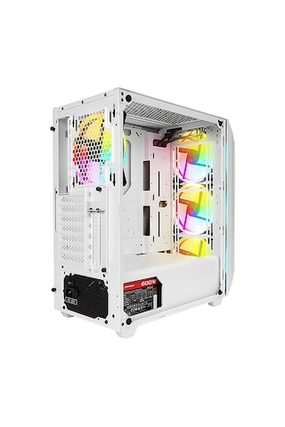 Rampage Zuko 600w 80+ Bronze B304 14cm Rainbow Fan Metal Panel Temper Camlı Oyuncu Kasası Beyaz