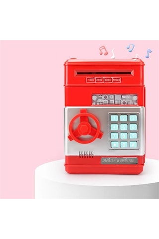 Kişiye Özel Şifreli Otomatik Kağıt Para Alan Kasa Kumbara Kırmızı