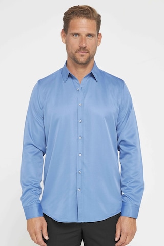 Tudors Slim Fit Uzun Kollu Kolay Ütü Teri Emen Nefes Alan Doku Kravatlık Dört Mevsim İndigo Erkek Gömlek-31592-ındıgo İndigo