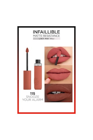L'Oréal Paris Infaillible Matte Resistance Likit Mat Ruj 115 Snooze Your Alarm + Mini Paradise Maskara 4.7 ML