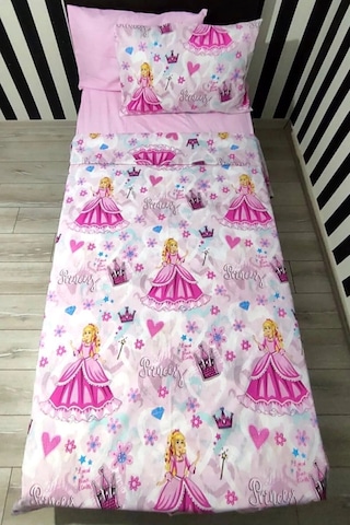 Lionas Tek Kişilik Nevresim Takımı Kız Çocuk Ranforce Pamuklu Prenses Desenli 155x230 Cm Açık Pembe