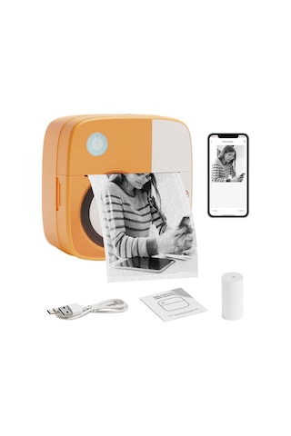 Skycity D2 Turuncu Mini Etiket Yazıcı - Bluetooth 5.0, 1200mah Pil, 57mm Kağıt, Foto/metin/yanlış Sorular Yazdırma, Type-c Şarj