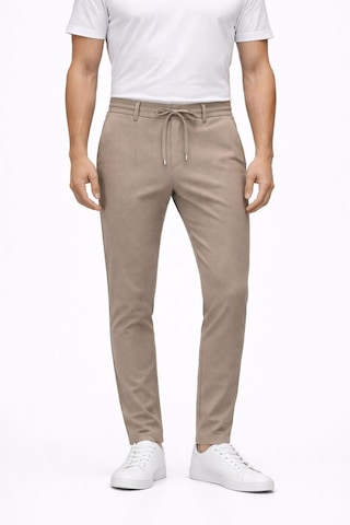 Yazı Erkek Slim Fit Dar Kesim Beli Bağlamalı Yan Cepli Casual Jogger Pantolon Sütlü Kahve