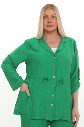 Lady Majestic Büyük Beden Viscose Cepli Ceket Benetton Yeşili