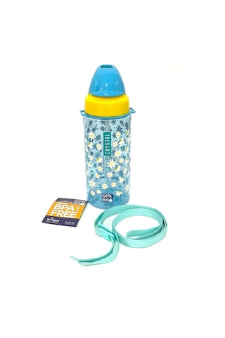 Gıpta Mavi Crystal Tritan Desenli Pipetli Matara Suluk 500 Ml
