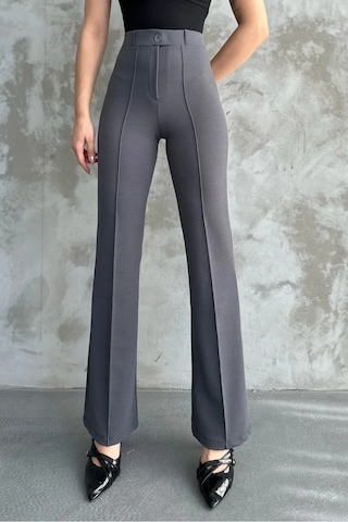 Yüksek Bel Krep Kumaş Likralı Gri Palazzo Pantolon Gri