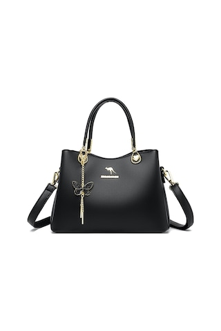 Moda Kadın Çantası Düz Renk Retro Üç Katlı Büyük Kapasiteli Tek Bölmeli Çanta Kadın Moda Kelebek Kolyesiyah Diğer