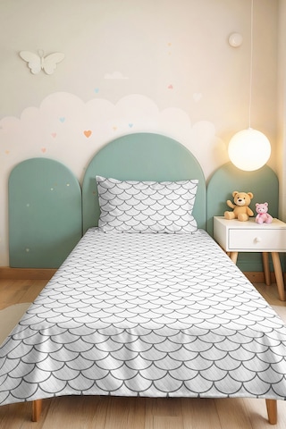 Gri Geometrik Genç Odası Tek Kişilik Pike Takımı - Beyaz Minimal 160x220 Cm Kapitone Yatak Örtüsü Doğal Kabuğu Baharı