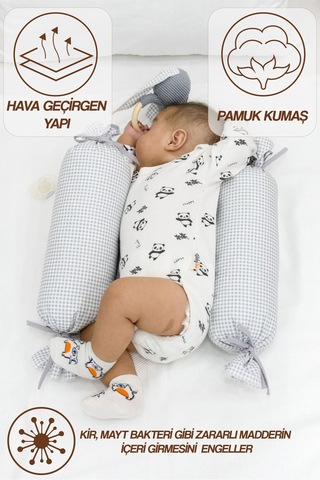 Mordesign Bebek Yuvarlanma Önleyici Yastık, Yenidoğan Yan Yatış Yastığı, Puffs Serisi Gri Zg987-2