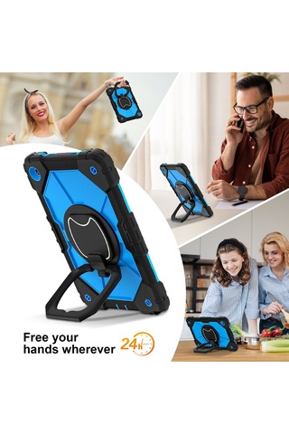 Vkemall Samsung Tab A9 8.7" Silikon+pc Tümünü Kapatan Şok Emici Döner Tutucu Korumalı Kılıf - Kırmızı-siyah