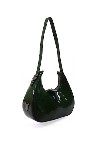 Kadın Rugan Deri Baget Cherry Bag Kol Çantası - Haki