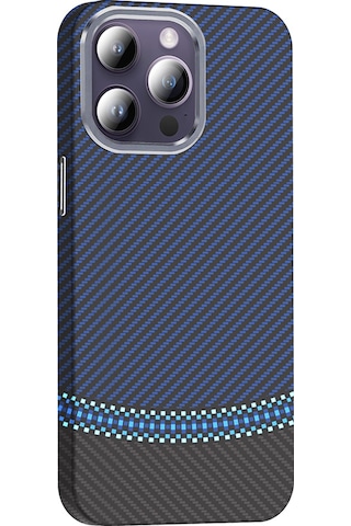 Apple Uyumlu iPhone 14 Pro Max Uyumlu Kılıf Magsafe Şarj Özellikli Karbon Fiber Görünümlü App Gros Kapak Lacivert -